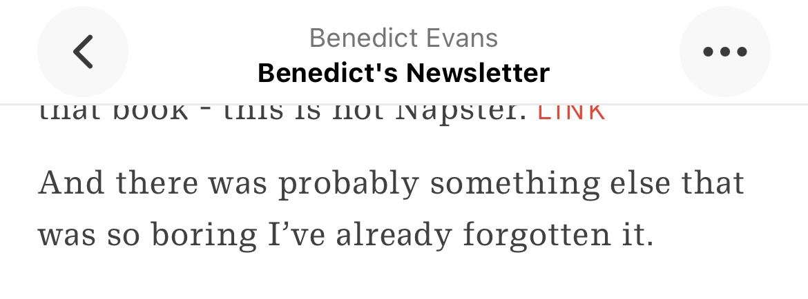 tobyeggleston's tweet image. Chef’s kiss here from @benedictevans on “The week in tech law”.