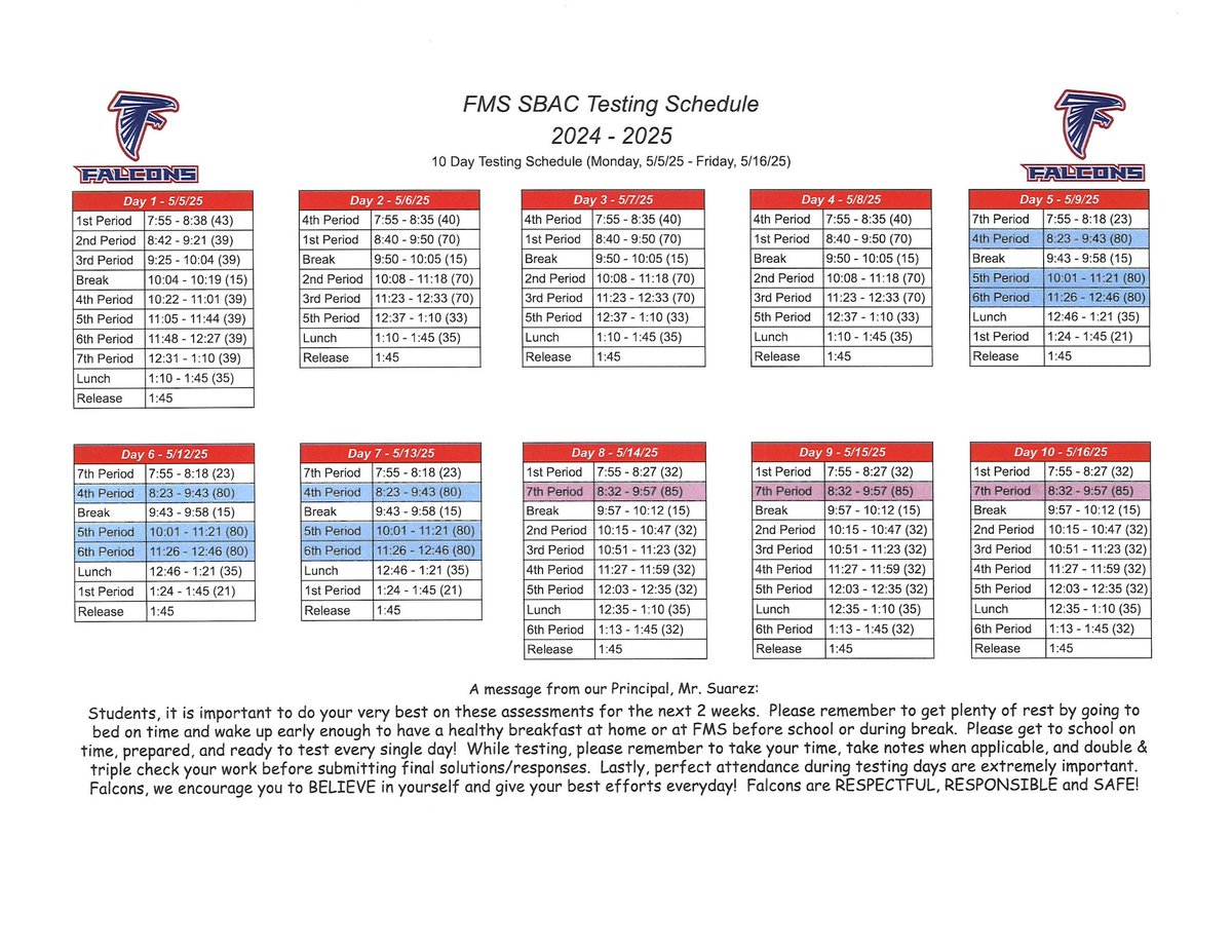FirebaughMiddle's tweet image. Revised SBAC Testing Schedule