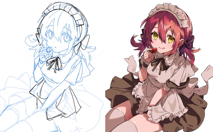 ラフ兼下描きと塗り終わり加筆前 