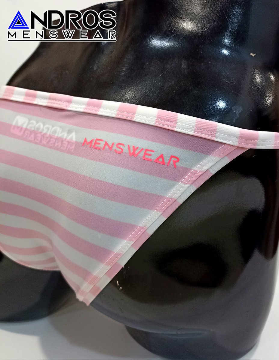 BIKINI EN BIES EN LIKRA COLOMBIANA OPACA, RALLAS BLANCAS Y ROSAS, CORTE SEXY, DISPONIBLE EN TALLA CHICA Y MEDIANA, COSTO $130.00
