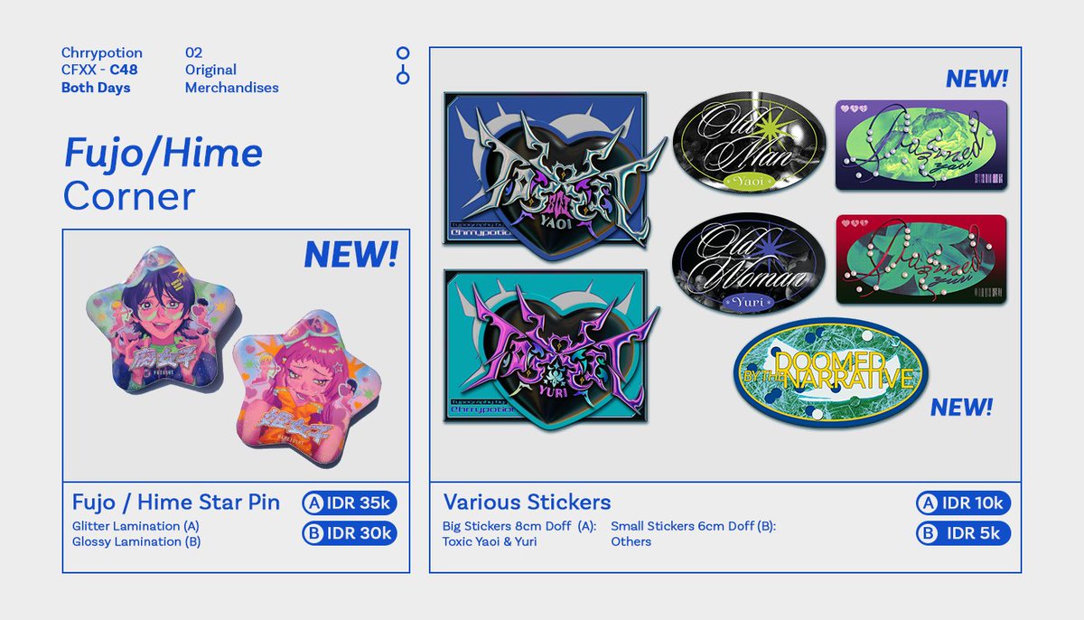 chrrypotion's tweet image. 🔁❤️ Appreciated! (1/3)
#CFXX PO + GA Open💥
WIN MERCH & COMMISIONS
🗓️ 12-18 Mei 2025
🛍 Pickup Only: C48 Both Days
🏷 Original, Wong Kar Wai, Genshin, Zenless Zone Zero, Dungeon Meshi
🔗 GA Rules + link in thread
#CFXXcatalogue