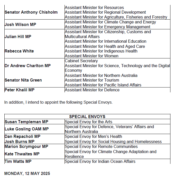 Prime Minister <a href="/AlboMP/">Anthony Albanese</a> - Ministerial Arrangements  #auspol