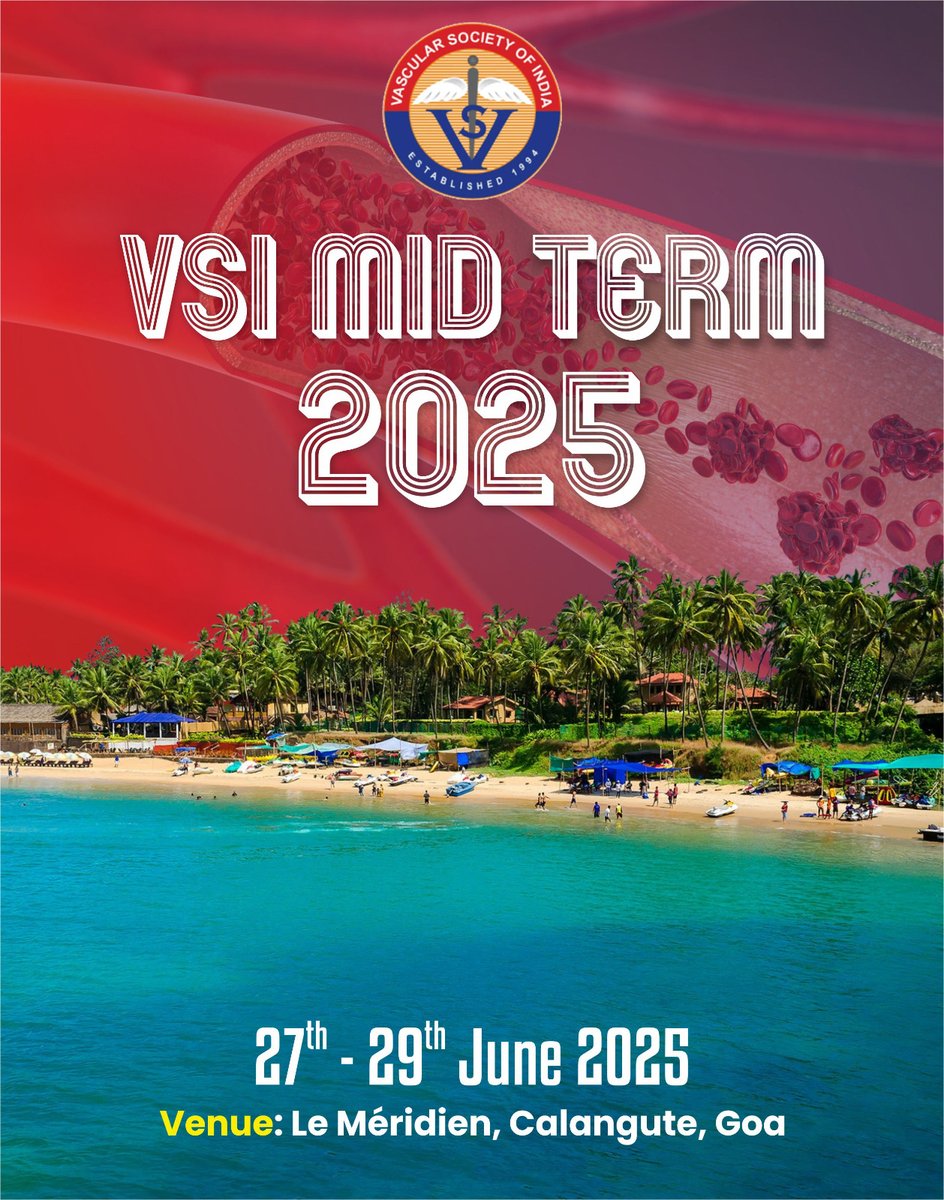 Get ready for the VSI Mid Term 2025 — a powerful blend of learning, networking, and relaxation at the stunning shores of Goa.
📅 27th – 29th June 2025
📍 Venue: Le Méridien, Calangute, Goa
.
.
#VSIMidTerm2025 #VascularSocietyOfIndia #VascularUpdate
#MedicalConferenceIndia