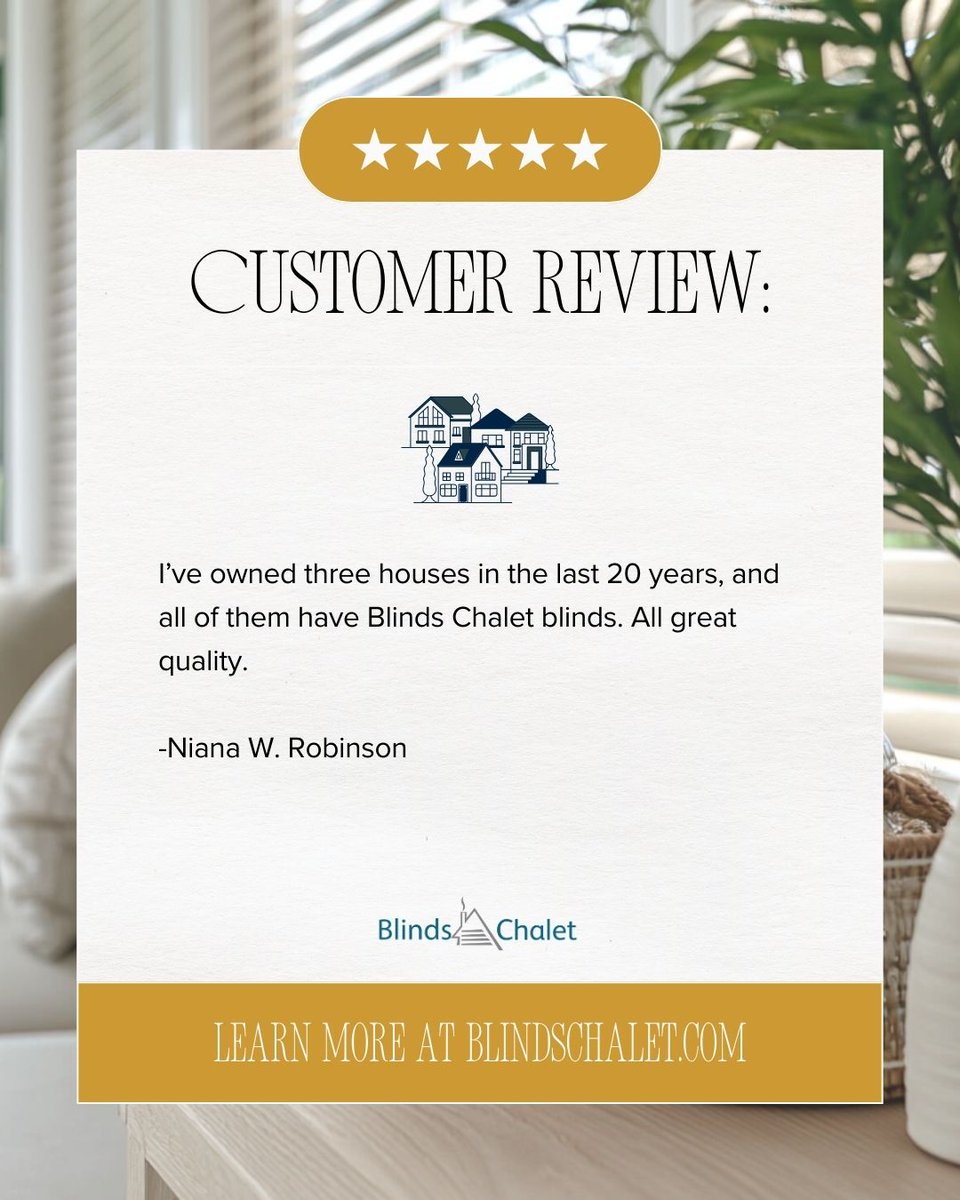 BlindsChalet's tweet photo. “I’ve owned 3 homes and each one has Blinds Chalet shades. Consistently top-notch quality! ⭐️⭐️⭐️⭐️⭐️ #Review #CustomShades” https://t.co/J1jP14zEWm