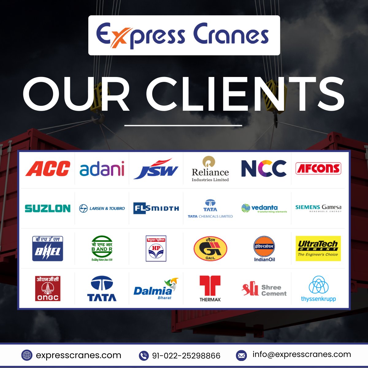 ExpressCra61360's tweet image. Trusted by India&apos;s biggest names like Adani, Reliance, and TATA for 58+ years, Express Cranes offers up to 700-ton capacity and pan-India operations. Lifting backed by excellence. #ExpressCranes #TrustedByTheBest #HeavyLiftingExperts