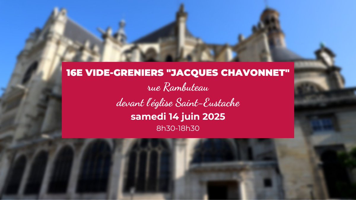 🔜 L’ADRAQH organise son 16e vide-greniers samedi 14 juin 2025 de 8h30 à 18h30 rue Rambuteau, devant l'église Saint-Eustache.

ℹ️ Le vide-greniers est réservé aux habitants domiciliés dans les arrondissements du centre de Paris (1er, 2e, 3e &amp; 4e arr.).

▶️ adraqh.fr/16e-vide-greni…