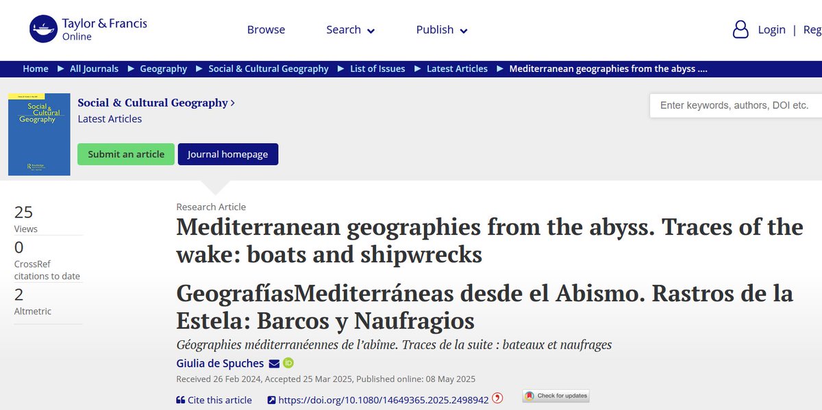mohamedmuharram's tweet image. New #BlueHumanities research: Europe sees migrant deaths at sea as nature. But they are political. Giulia de Spuches uses art to show that the sea remembers.@stevermentz  🌊
🔗 doi.org/10.1080/146493…
 #Migration #Mediterranean #publichumanities