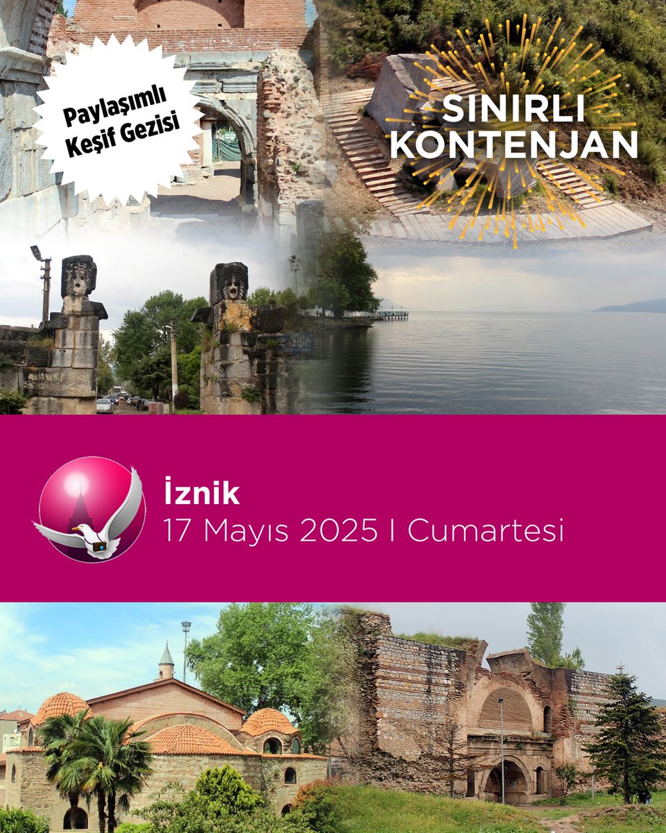 gezginist's tweet photo. 17 Mayıs Cumartesi günü “Paylaşımlı Keşif Gezisi”nin 5. rotasında İznik'e gitmeyi planlıyoruz. “Paylaşımlı Keşif Gezisi” detayları için web sitemizi ziyaret edebilirsiniz.

Başvuru Formu:
https://t.co/kQewDjGMGL https://t.co/qkTw0gjtTv