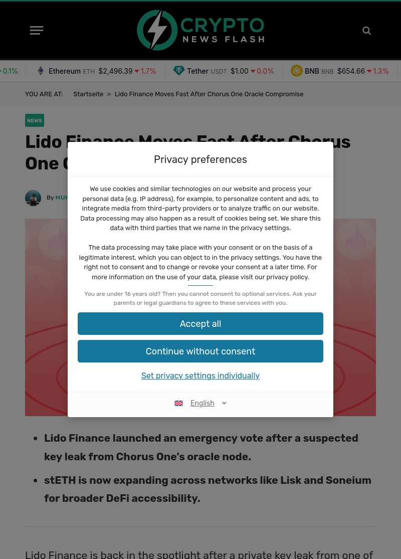 rayan_bibiloni's tweet photo. BREAKING NEWS : Lido Finance reacts quickly to Oracle compromise, impacting crypto. https://t.co/nCOZ4KlmL5 #LidoFinance #ChorusOne #OracleCompromise https://t.co/FdqxlBeRWz