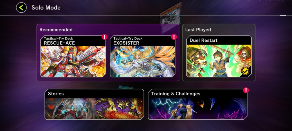 2 New Mini Solo Modes, as well as Ranked Duels Rental Decks are niw available for the Tactical-Try Decks for Rescue-ACE and Exosister! Each solo mode awards and exclusive Icon, and previous 2 New Mini Solo Modes, as well as Ranked Duels Rental Decks are niw available for the Tactical-Try Decks for Rescue-ACE and Exosister! Each solo mode awards and exclusive Icon, and previous