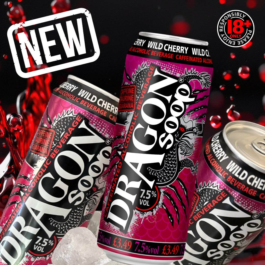 The wait is nearly over...

NEW Dragon Soop Wild Cherry is hitting the shops tomorrow 🔥 🍒 👀  #dragonsoopdrop

dragonsoop.com

7.5% ABV contains Caffeine, Taurine &amp; Guarana. 18+ only. Please enjoy #dragonsoop responsibly