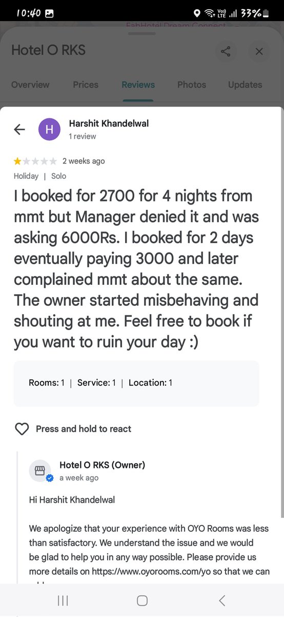 ushodharraju's tweet photo. @oyorooms @riteshagar I was denied check-in at Hotel O RKS, Narsingi (Hyd) after paying ₹2040 via app. Hotel staff said online OYO bookings not accepted &amp; asked for more money.

Many others faced the same (check Google reviews).
Need Full Refund ASAP #oyoscam #oyo #oyosupport https://t.co/xzH3IrLzeT