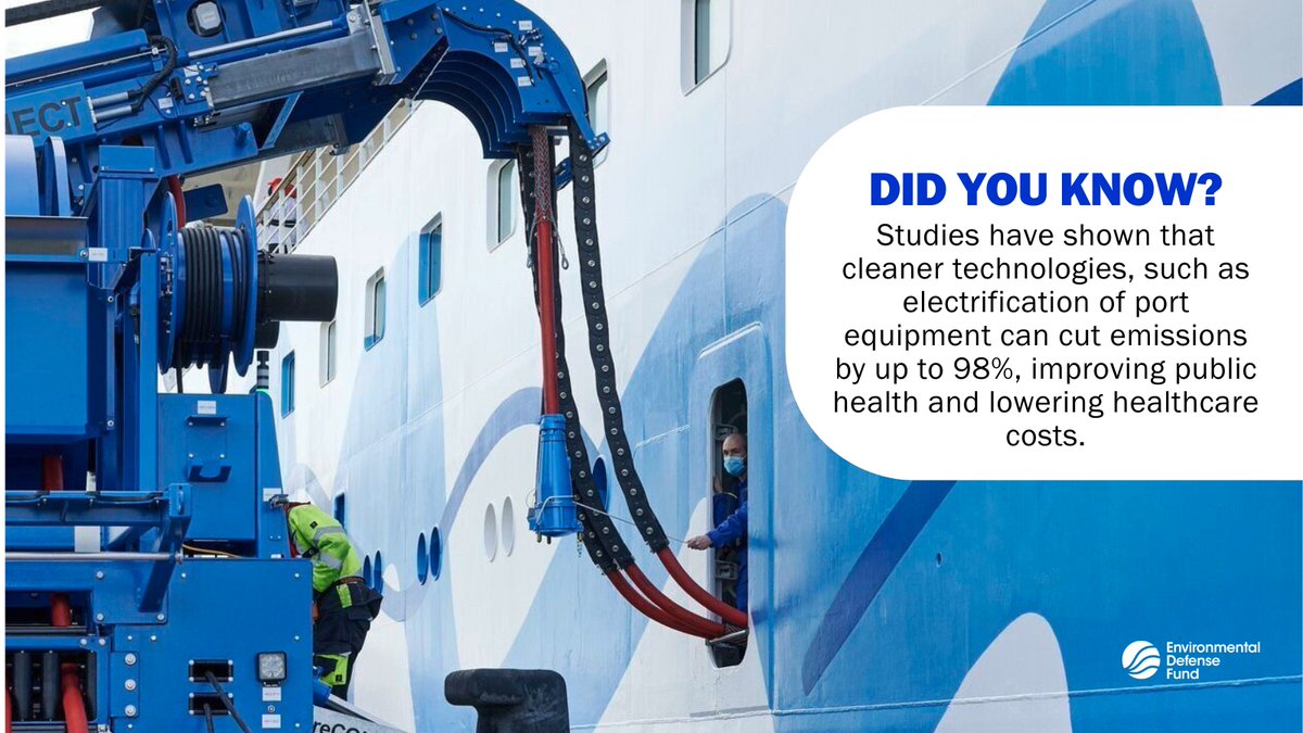 Cleaner ports = healthier communities. Electrifying port equipment can cut emissions by up to 98%—a win for public health, climate, and cost savings.  #CleanPorts #PublicHealth #ZeroEmissions