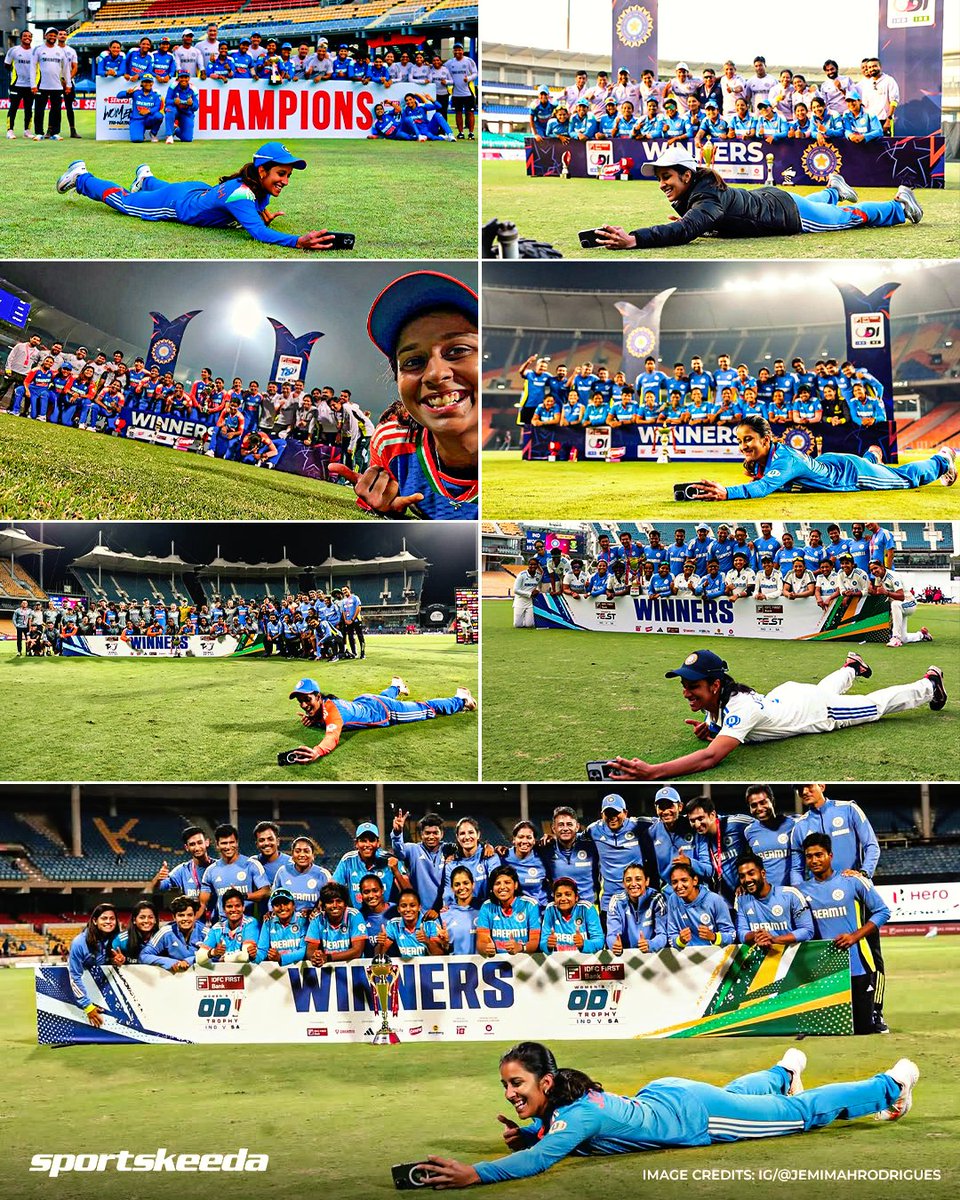 Sportskeeda's tweet photo. A mandatory trademark selfie from Jemimah Rodrigues โ trophy in hand, smile on point! ๐ฎ๐ณ๐๐คณ
#India #WODIs #JemimahRodrigues #Sportskeeda https://t.co/mJePKc9Bqq
