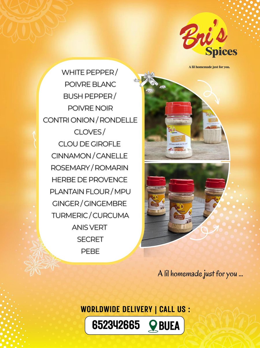 BrisSpices's tweet photo. Hello my spice heads. 
New here?
  Welcome to the account that sells 97% additive free ground spice.
Gives you tips on how to:

1) Take care of your products.
2)Maximize the use of our products and a lot more.

 Join us as we strive for a healthy and tasty cuisine. https://t.co/5M3cwmCQfT