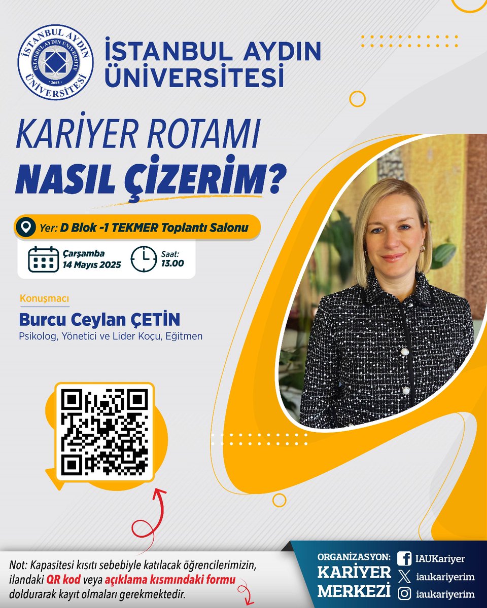 📍Kariyer Rotamı Nasıl Çizerim? Etkinliğimiz 14 Mayıs Çarşamba günü saat 13:00’da gerçekleşecektir. 
forms.gle/mFyS9tsuLbDp7b… Linkinden kayıt olabilirsiniz.

<a href="/IAUKampus/">İstanbul Aydın Üniversitesi</a> 
<a href="/iausem/">İAÜ SEM</a> 
<a href="/iausem/">İAÜ SEM</a>