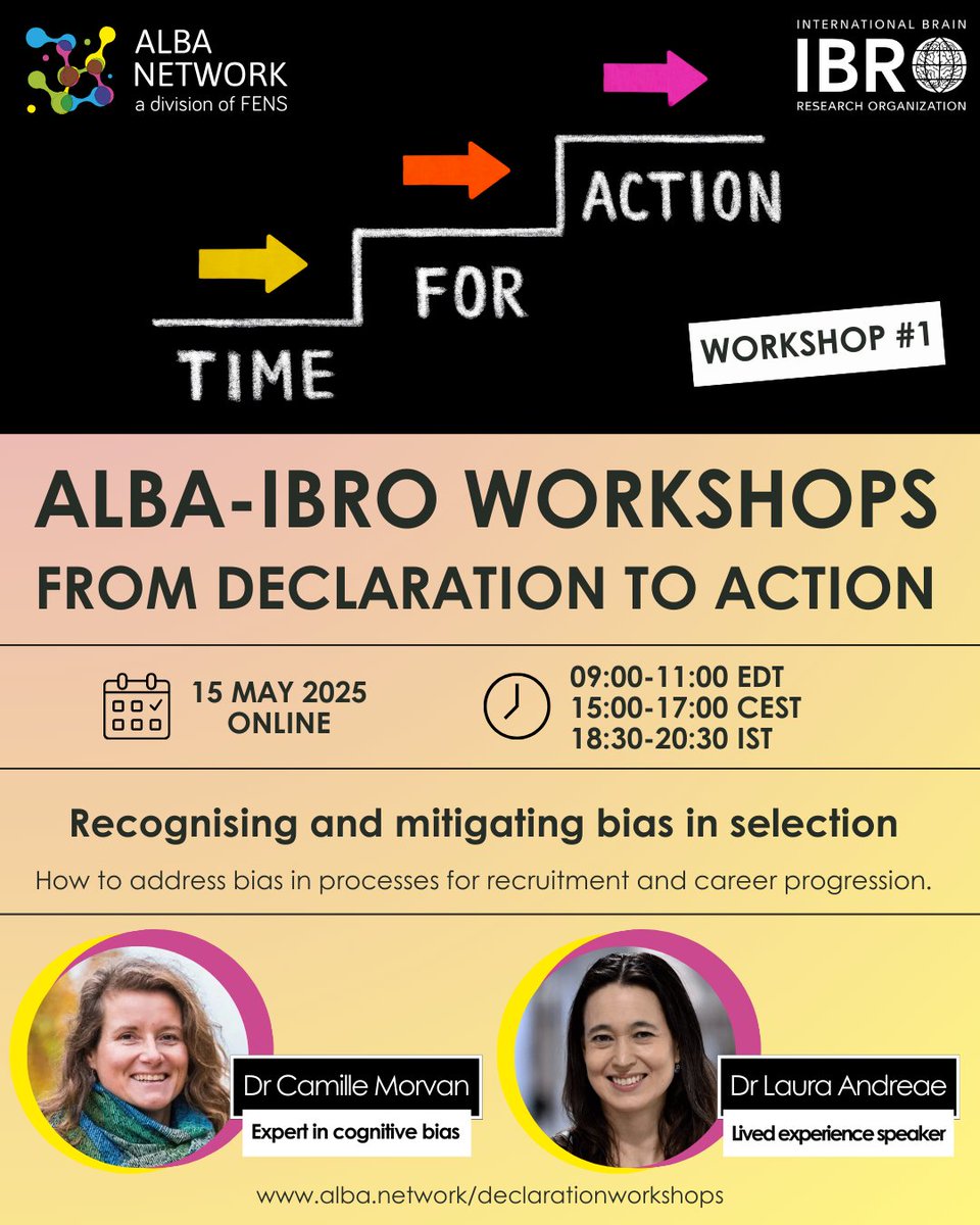 IBRO - International Brain Research Organization (@ibroorg) on Twitter photo How does bias affect recruitment & career progression & what we can do to mitigate it? Join the first ALBA-IBRO "From Declaration to Action" workshop to learn how to design a more #equitable evaluation process in #science
🔗Register now: alba.network/declarationwor…
<a href="/network_alba/">ALBA Network</a> How does bias affect recruitment & career progression & what we can do to mitigate it? Join the first ALBA-IBRO "From Declaration to Action" workshop to learn how to design a more #equitable evaluation process in #science
🔗Register now: alba.network/declarationwor…
<a href="/network_alba/">ALBA Network</a>