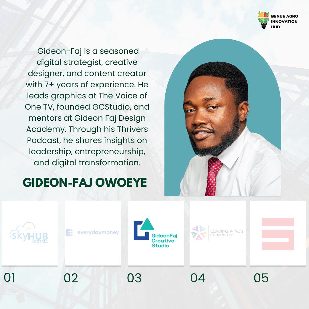 We are happy to introduce @gideonfaj , founder of <a href="/gcstudioglobal/">Gideonfaj Creative Studio</a> as one of the facilitators of the DEB-B training. 
 
#benue #makurdi #makurdibusiness