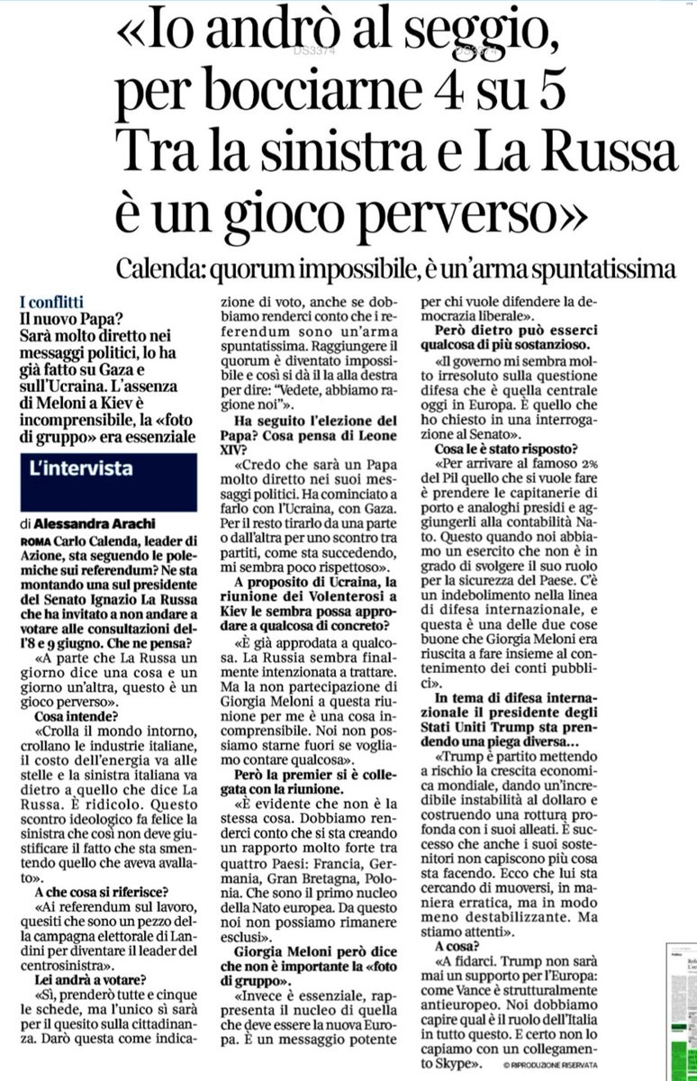 Carlo Calenda (@carlocalenda) on Twitter photo Voteremo a favore del quesito sulla cittadinanza, per il resto si tratta della campagna elettorale di Landini per diventare leader della sinistra. La mia intervista al <a href="/Corriere/">Corriere della Sera</a> Voteremo a favore del quesito sulla cittadinanza, per il resto si tratta della campagna elettorale di Landini per diventare leader della sinistra. La mia intervista al <a href="/Corriere/">Corriere della Sera</a>