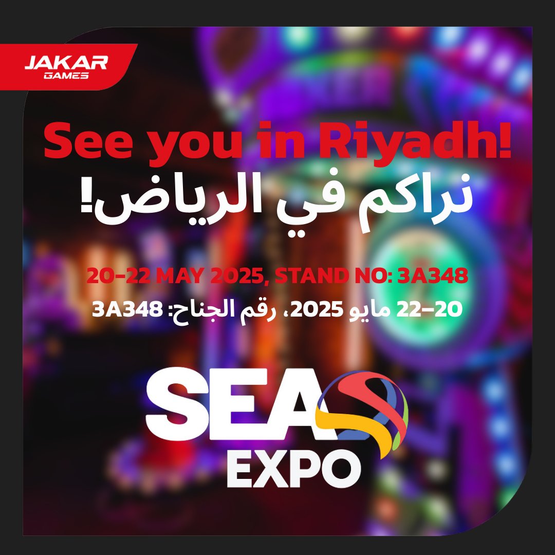 🚀 Ready for SEA Expo &amp; Summit 2025 in Riyadh? 

Join JAKAR GAMES from 20–22 May 2025 at the Riyadh International Convention &amp; Exhibition Center — Booth 3A348! 🎮

What’s in store?
🔧 Insider demos &amp; tech training
🕹 Live hands - on testing to feel the power of our strength