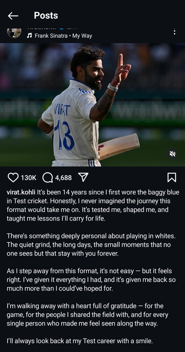 menshub17's tweet photo. Virat kohli retired from test cricket https://t.co/0QX71xANdp