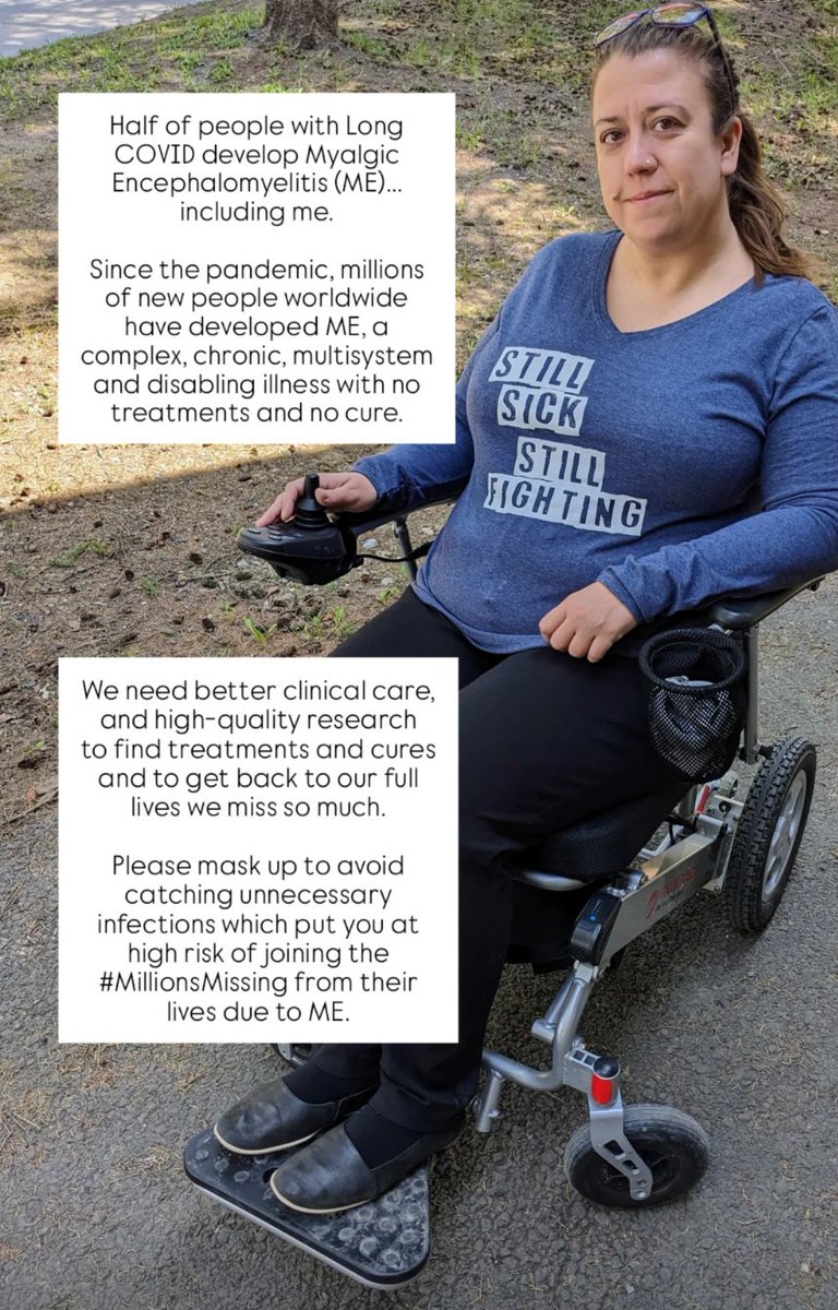 People with #MECFS  need better clinical care and high-quality research to find treatments and cures and to get back to our full lives we miss so much.

Please mask up to avoid infections which put you at high risk of joining the #MillionsMissing from their lives due to ME.

2/