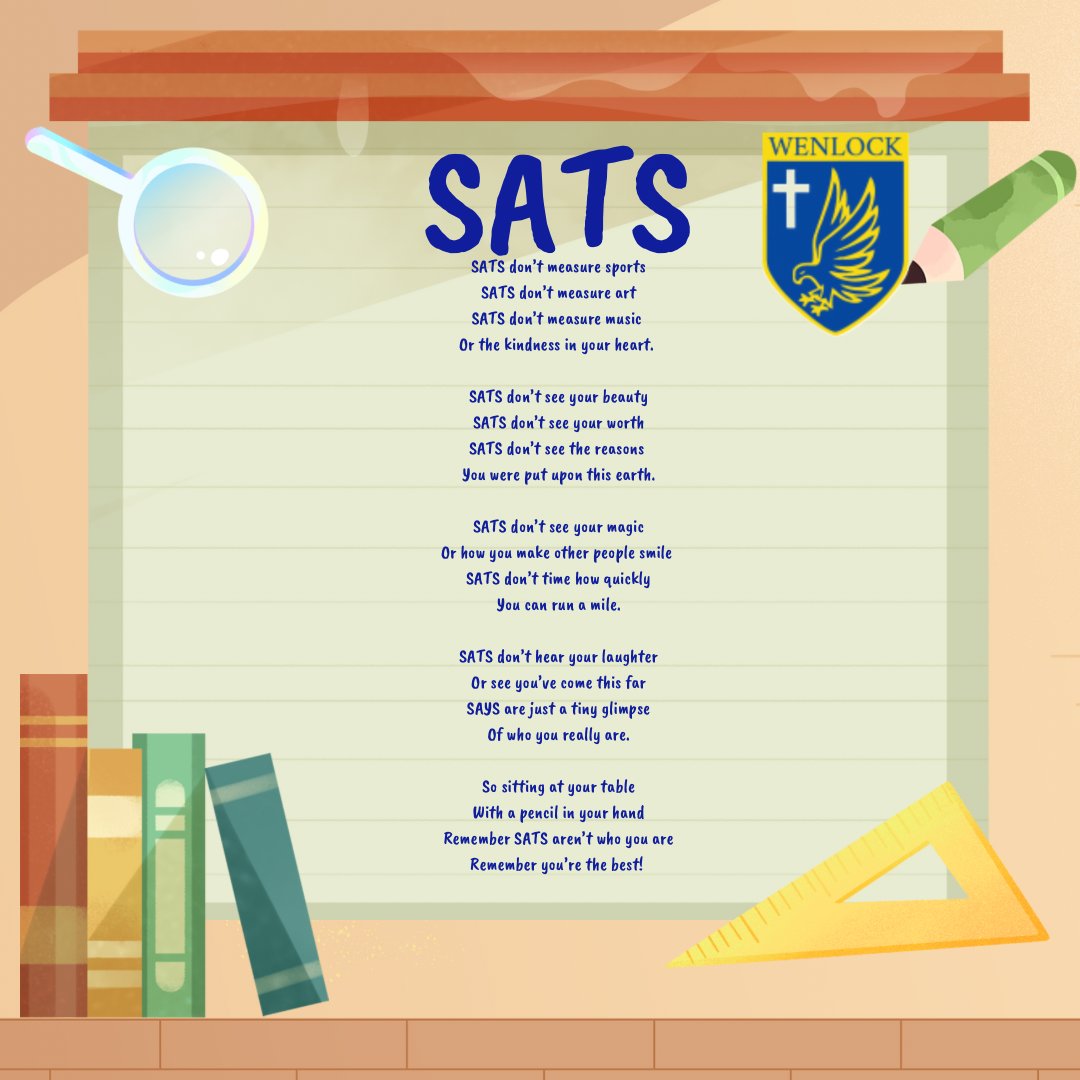 To all our Year 6 Pupils this week, and all those up and down the country sitting their SATS tests. <a href="/MsBurkeHeadT/">Ms Burke</a> <a href="/StAlbansDMAT/">Diocese of St Albans Multi-Academy Trust</a>