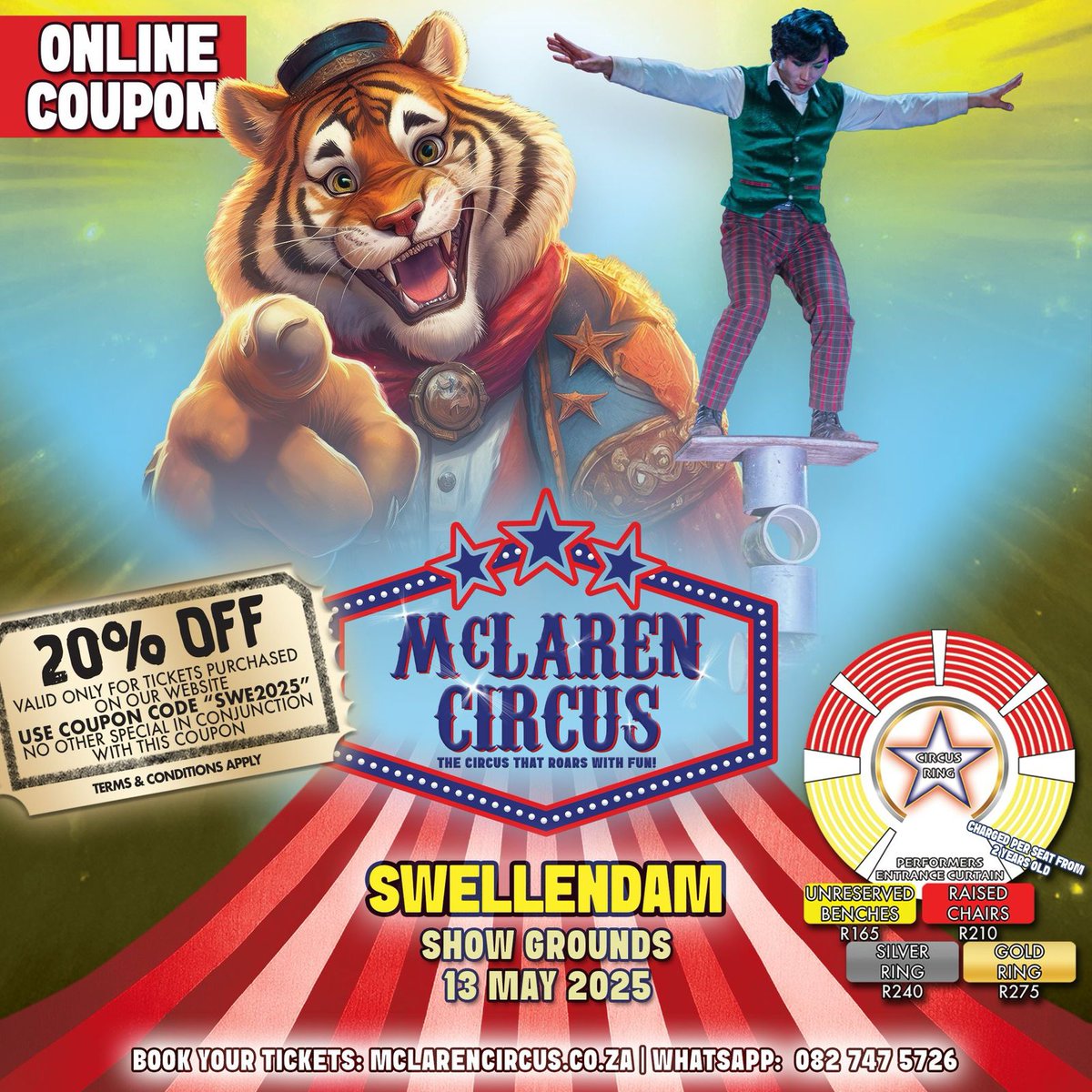 mclarenscircus's tweet photo. Following a 7-week #CapeTown Tour of Sold Out Shows
@mclarenscircus Comes to #Swellendam on Tuesday 🎪😂🦁🐯🐴🐪🐩🎩🤡🥳😅😍❤️
Coming Soon to #George #WesternCape #Kareedouw &amp; #Gqeberha #EasternCape Rugby Moses #SBLove #MondayMotivation
Buy Tickets Online: https://t.co/Y5XPaa1RcI https://t.co/SGaoRBuGra