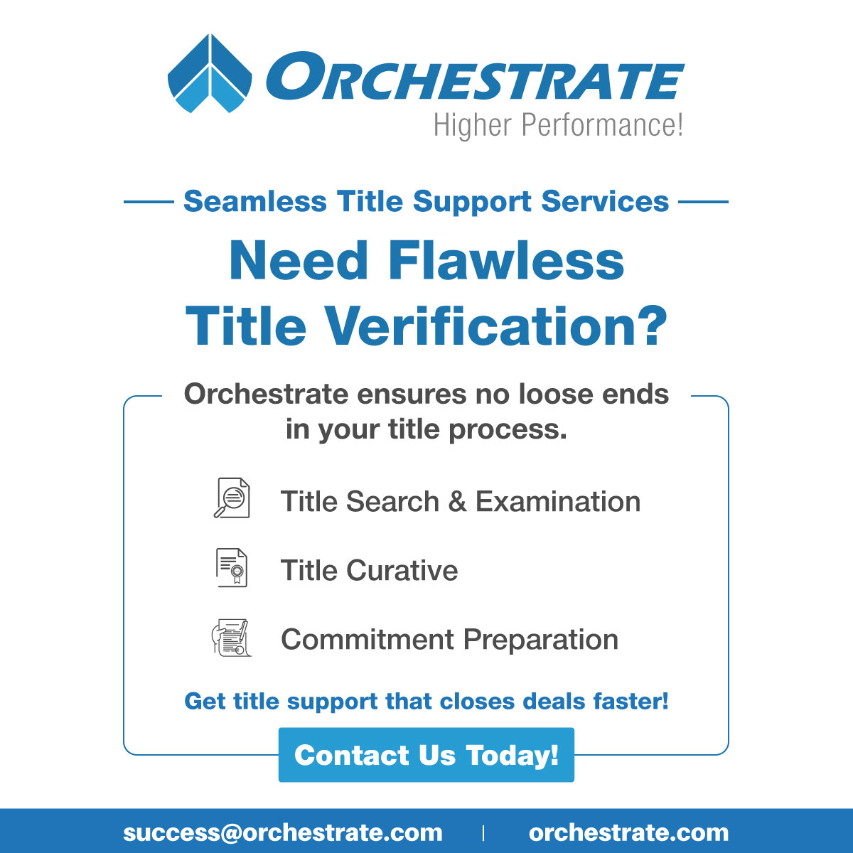 OrchestrateMTS's tweet image. 📄 Need flawless title verification? Orchestrate handles search, curative &amp;amp; commitment prep—so your closings stay fast and clean.

🧩 Stay ahead → Orchestrate

orchestrate.com/title-search-s…

#TitleVerification #OrchestrateSuccess #ClosingConfidence #MortgageSolutions