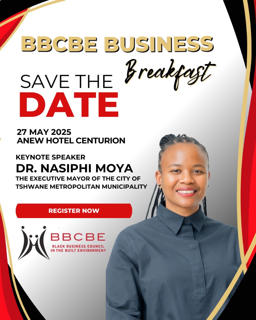 BBCBE Business Breakfast 2025 
Join us on 27 May 2025 at ANEW Hotel Centurion for a powerful morning of insights, collaboration, and transformation in the Built Environment sector.

🔗 Register now: bbcbe.org/event/business…

Let’s gather, grow, and lead change together.
#BBCBE