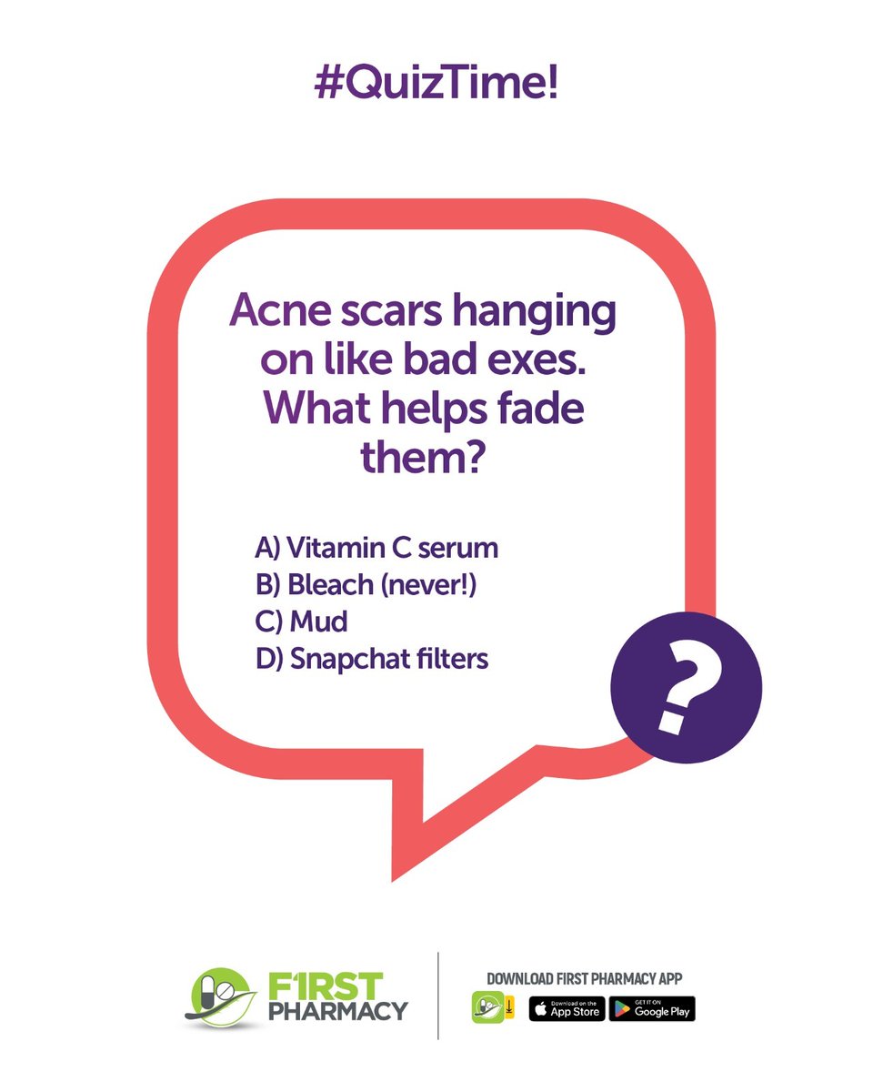 What should you add to your skin care routine to get rid of acne scars? Comment with the correct answer- we want to see something 😉

Chat us up on the First Pharmacy app for more info &amp; products for your skin needs. Get app: bit.ly/3yprdGa, iOS: apple.co/3RpWMGG