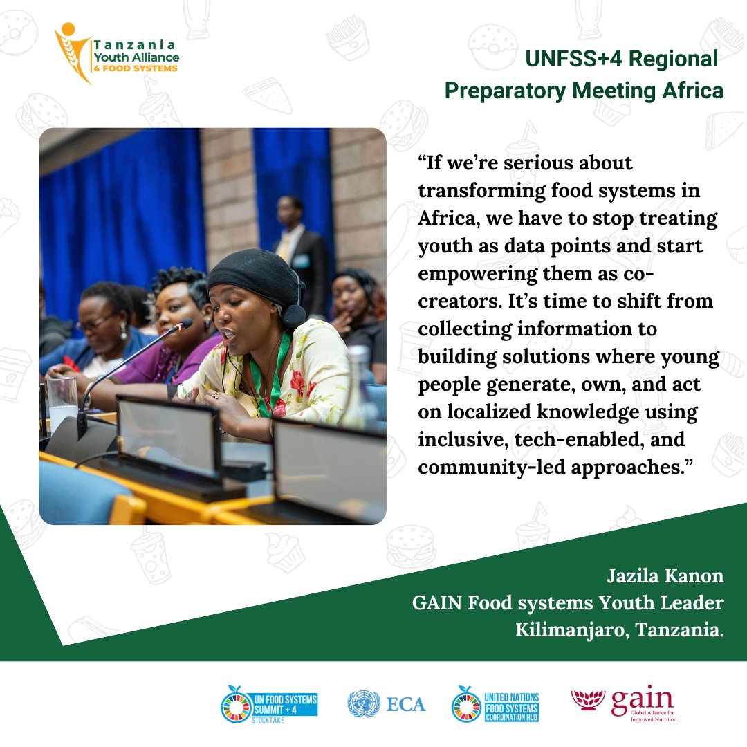 At the #UNFSS+4 Africa Preparatory Meeting, Jazila delivered a bold message:

 “Young people must be empowered to generate, own, and act on localized knowledge. They are not data points — they are co-creators of change.”

📢 Let’s make space for youth-led transformation.