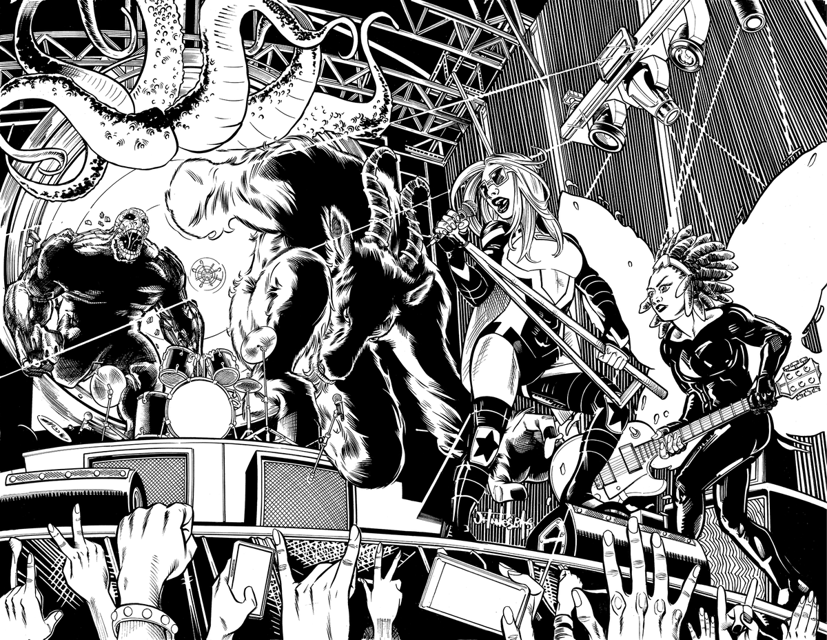 Beware the Mosh Pit Monsters! My inks over pencils by Jhonesbas for the wraparound cover for Punchline #17. 

Crowdfunders coming this Summer.