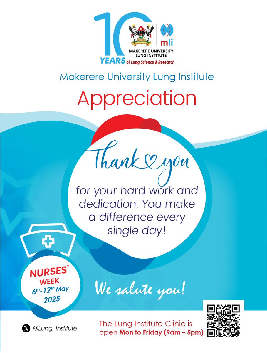 Makerere University Lung Institute (@lung_institute) on Twitter photo This #NursesWeek2025, we honor our incredible nurses also the heart of healthcare.
Your compassion, dedication, and skill breathe life into our mission every day.
From all of us at <a href="/Lung_Institute/">Makerere University Lung Institute</a> thank you <a href="/rnantanda/">Dr Rebecca Nantanda</a> This #NursesWeek2025, we honor our incredible nurses also the heart of healthcare.
Your compassion, dedication, and skill breathe life into our mission every day.
From all of us at <a href="/Lung_Institute/">Makerere University Lung Institute</a> thank you <a href="/rnantanda/">Dr Rebecca Nantanda</a>