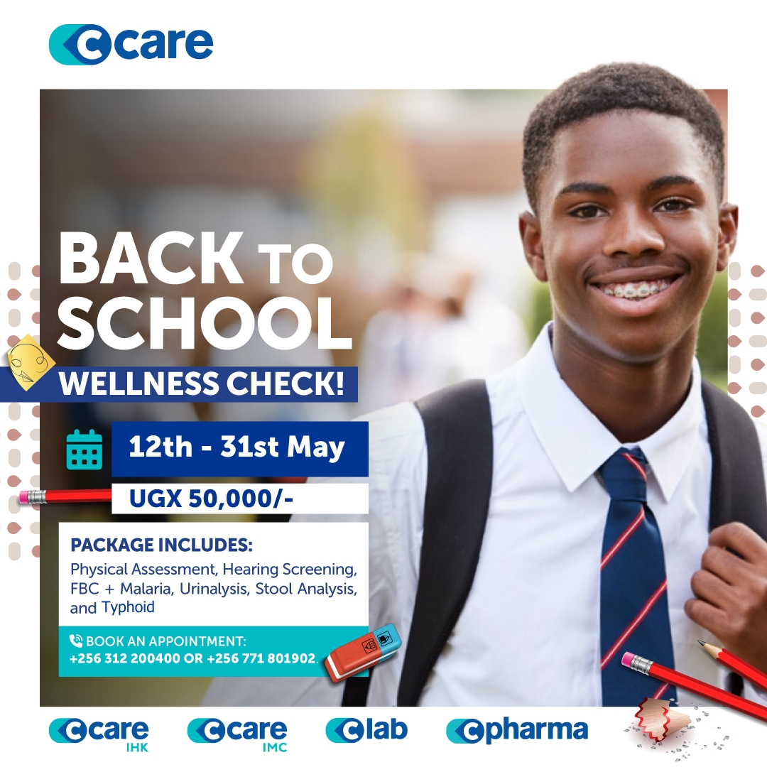 Healthy minds start with healthy bodies. As our children head back to school, let us give them the wellness check they deserve.

Happening from 12th - 31st May for only 50,000UGX.

Call 0312 200 400 or 0771 801 902 to book your appointment.
#CCareUganda #ItTakesAVillage