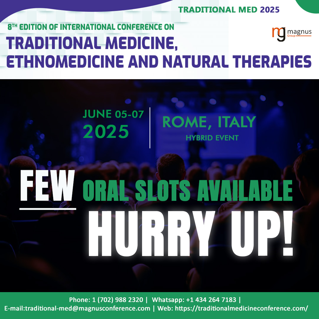 Unlock the power of ancient wisdom at <a href="/Traditionalcof/">Traditional Med</a>  by <a href="/magnus_group/">Magnus Group</a> in Rome, Italy 🇮🇹 | June 5–7, 2025
📢 Got groundbreaking research?
🚨 Only 5 Oral slots left – Submit your abstract now: traditionalmedicineconference.com/submit-abstract 
💥 Grab early bird rates: traditionalmedicineconference.com/register
