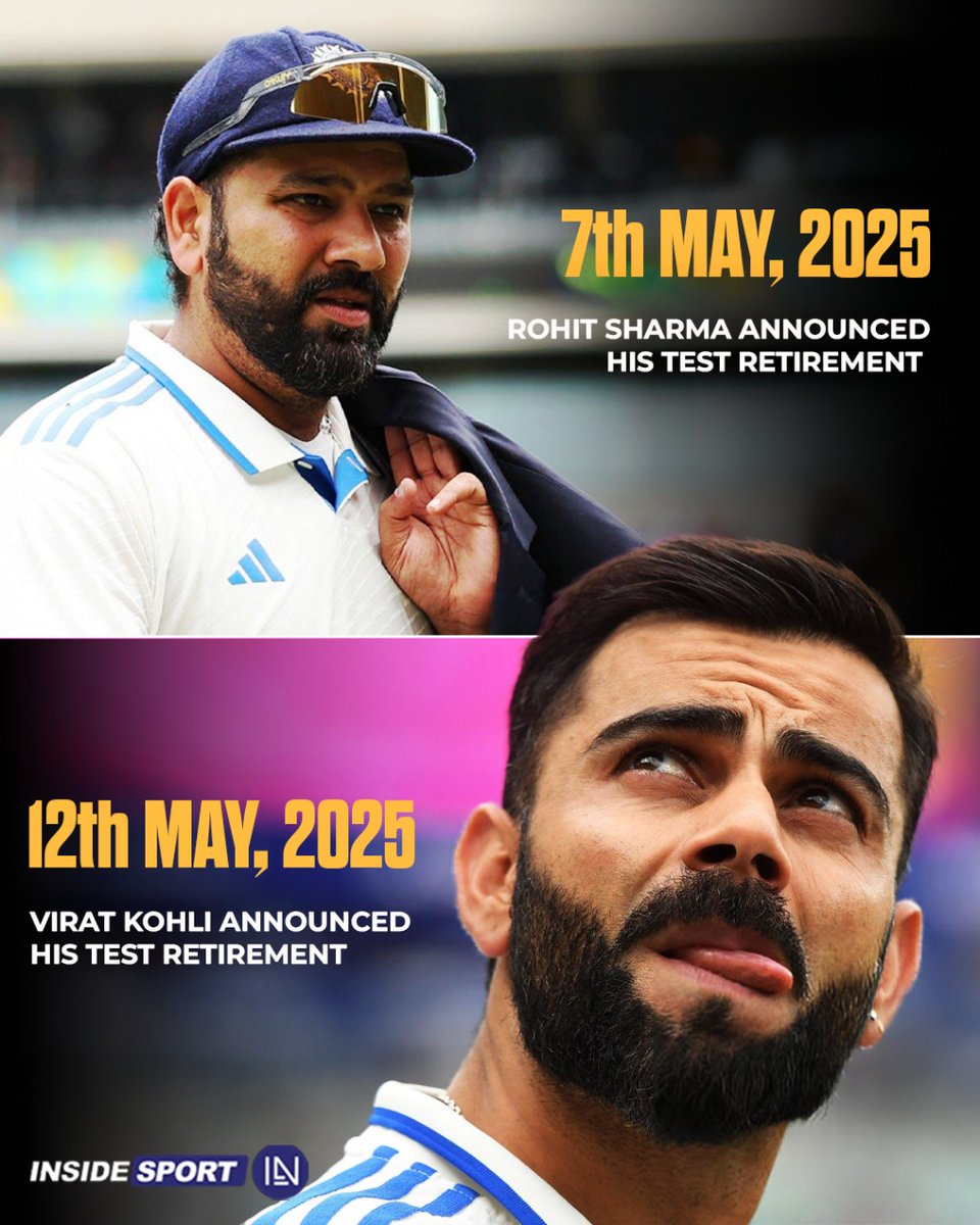 InsideSportIND's tweet photo. End of an Era in Indian Test Cricket! 💔

#ViratKohli #RohitSharma #Cricket #TestCricket https://t.co/drNrYMAgAC
