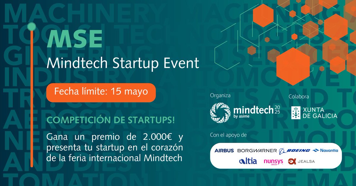 Este año batimos récord en los #MindtechAwards!

Aunque el plazo para los premios ya ha finalizado, aún tienes una gran oportunidad si eres una startup

Participa en el (MSE), la competición que busca soluciones a retos del sector industrial-tecnológico

mindtechvigo.com/mindtech-start…