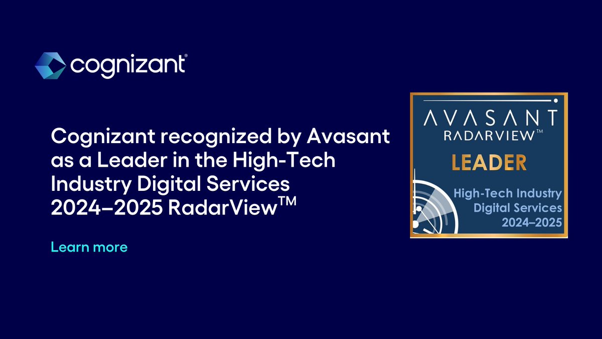 We have been named by <a href="/Avasant/">Avasant</a> as a Leader in their High-Tech Industry Digital Services 2024-2025 RadarView™ Report. This report recognizes service providers that delivered the greatest market impact over the past year. Read more: cogniz.at/3GJMG0W cogniz.at/4k7A562