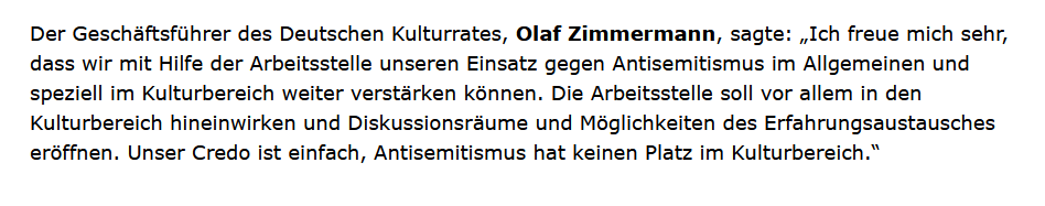 Deutscher Kulturrat (@dkrkultur) on Twitter photo #Antisemitismus hat keinen Platz im Kulturbereich. Deutscher Kulturrat richtet Arbeitsstelle gegen Antisemitismus ein --> tb5c0875c.emailsys1a.net/mailing/5/8337…
<a href="/BundesKultur/">BKM Kultur & Medien</a> <a href="/evzfoundation/">Stiftung Erinnerung, Verantwortung und Zukunft</a> <a href="/ZentralratJuden/">Zentralrat der Juden in Deutschland</a> <a href="/JuedischeOnline/">Jüdische Allgemeine</a> <a href="/olaf_zimmermann/">Olaf Zimmermann</a> <a href="/BMI_Bund/">Bundesministerium des Innern</a> <a href="/iki_integration/">Initiative kulturelle Integration</a> #Antisemitismus hat keinen Platz im Kulturbereich. Deutscher Kulturrat richtet Arbeitsstelle gegen Antisemitismus ein --> tb5c0875c.emailsys1a.net/mailing/5/8337…
<a href="/BundesKultur/">BKM Kultur & Medien</a> <a href="/evzfoundation/">Stiftung Erinnerung, Verantwortung und Zukunft</a> <a href="/ZentralratJuden/">Zentralrat der Juden in Deutschland</a> <a href="/JuedischeOnline/">Jüdische Allgemeine</a> <a href="/olaf_zimmermann/">Olaf Zimmermann</a> <a href="/BMI_Bund/">Bundesministerium des Innern</a> <a href="/iki_integration/">Initiative kulturelle Integration</a>