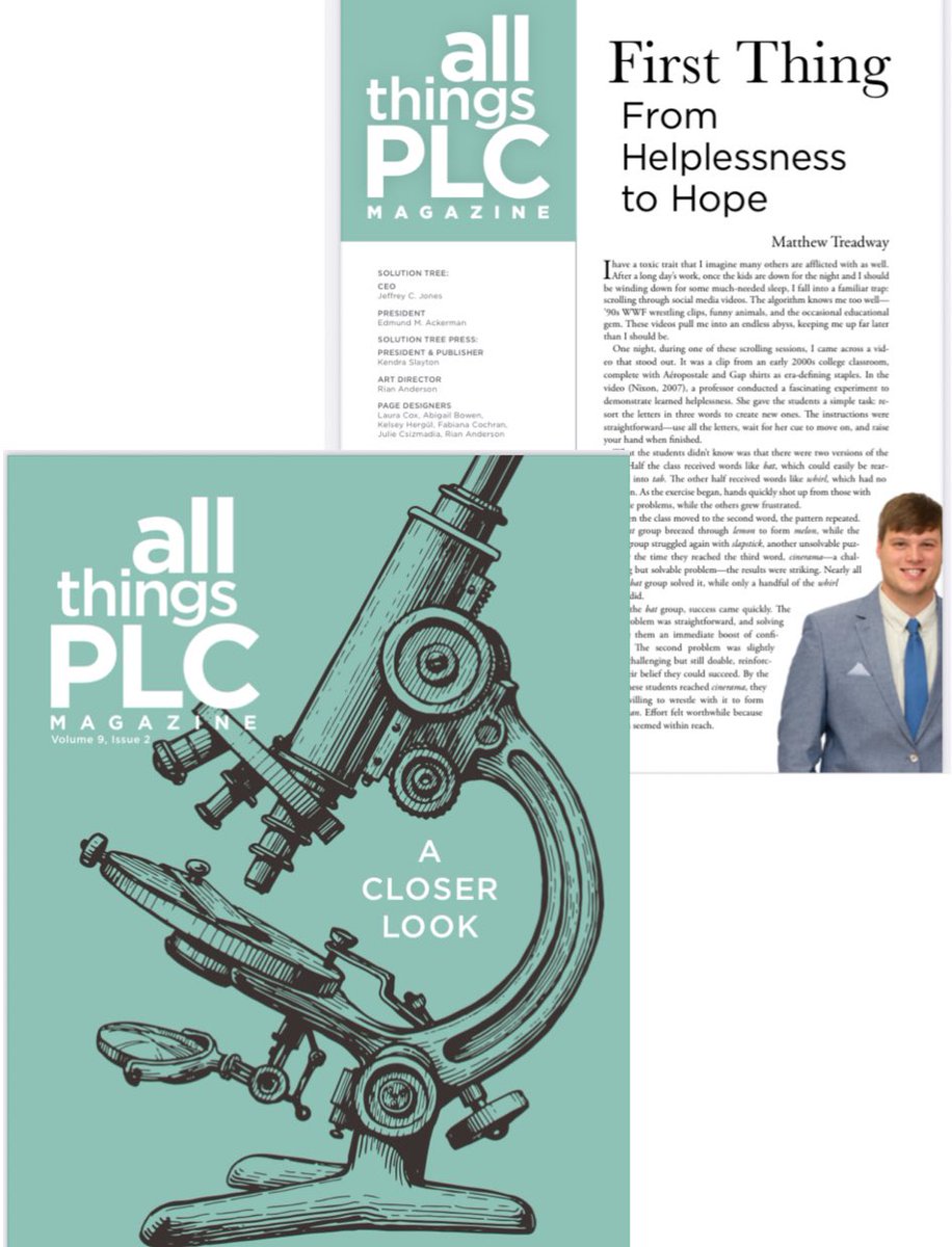 Honored to have my article “From Helplessness to Hope” published in the First Thing section of the Spring 2025 AllThingsPLC Magazine (Volume 9, Issue 2).