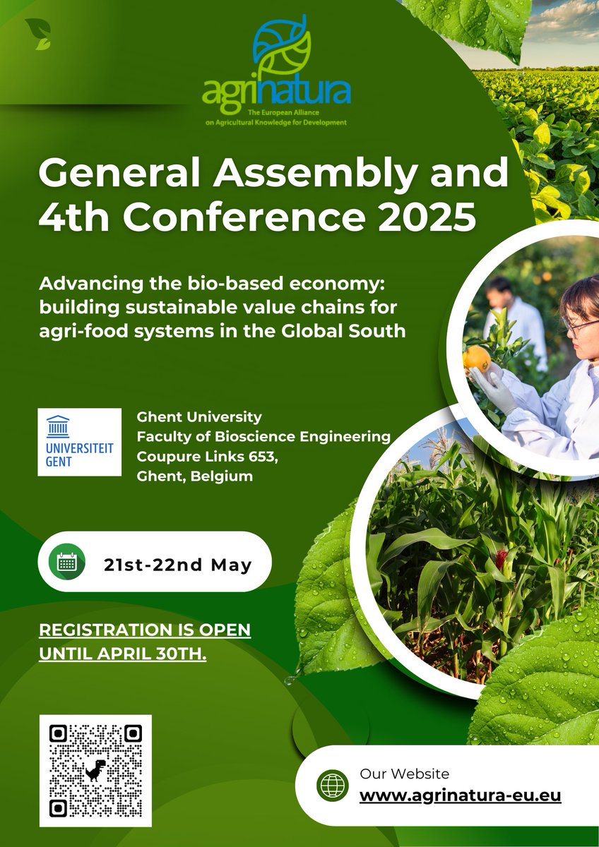 Reminder: Agrinatura General Assembly Coming Up!
The Agrinatura General Assembly and 4th Conference are just around the corner,  taking place on 21st–22nd May 2025 at Ghent University. We look forward to seeing you there!
