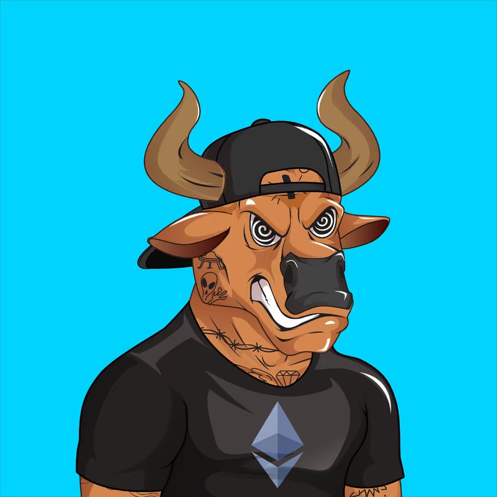 MotoristX's tweet photo. Giving Bull #254 Ready to be scooped by a real one. • Rare hypno eyes • Tatted skin • Dripped in ETH 🔥 • Only 68 have the backwards hat
Listed for just 0.1 ETH 🔗 Link @opensea https://t.co/FWGqZVsw9V #PFPDrop #NFT #CryptoArt https://t.co/CNJlxpj6iM