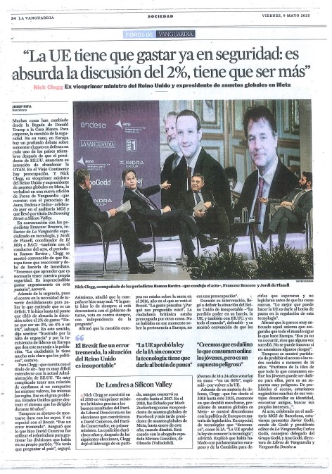 nickclegg's tweet image. Last week I had the pleasure of speaking at #ForosDeVanguardia in Barcelona. We covered everything from AI regulation and geopolitical fragmentation to the UK’s post-Brexit challenges and Europe's urgent need to invest in security. Thank you @LaVanguardia for the warm welcome and…