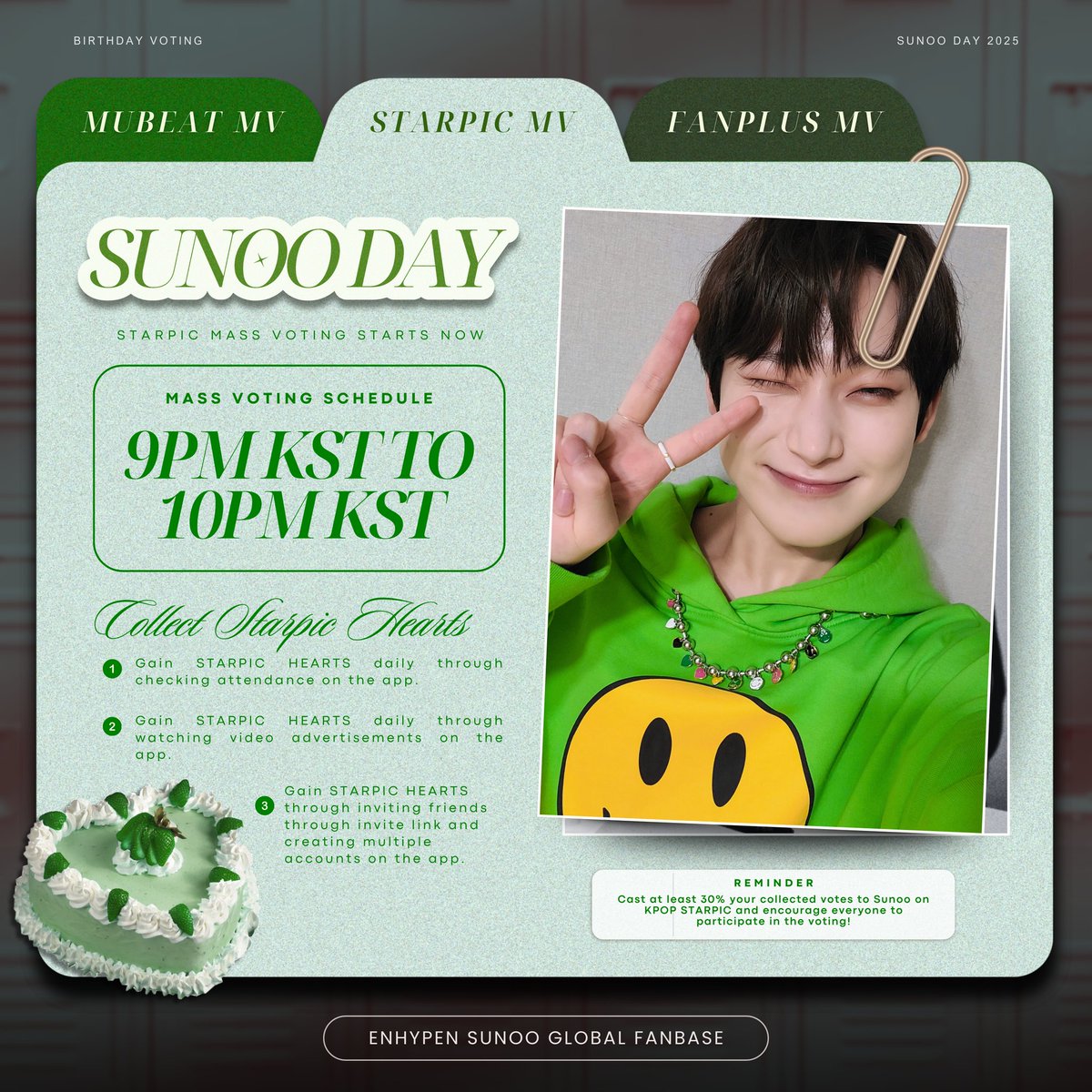 🗳️ | 250512 • STARPIC

MASS VOTING STARTS NOW! 🔥

Cast 30% of your collected STARPIC HEARTs to Sunoo and encourage everyone to join the mass voting for Sunoo! 💪🏻

🎯 Goal: RANK #1 
📊 Current: RANK #1 🔥

📩 Invite Link: kpopstarpic.page.link/oR9y
🎁 Reward: Donation under the