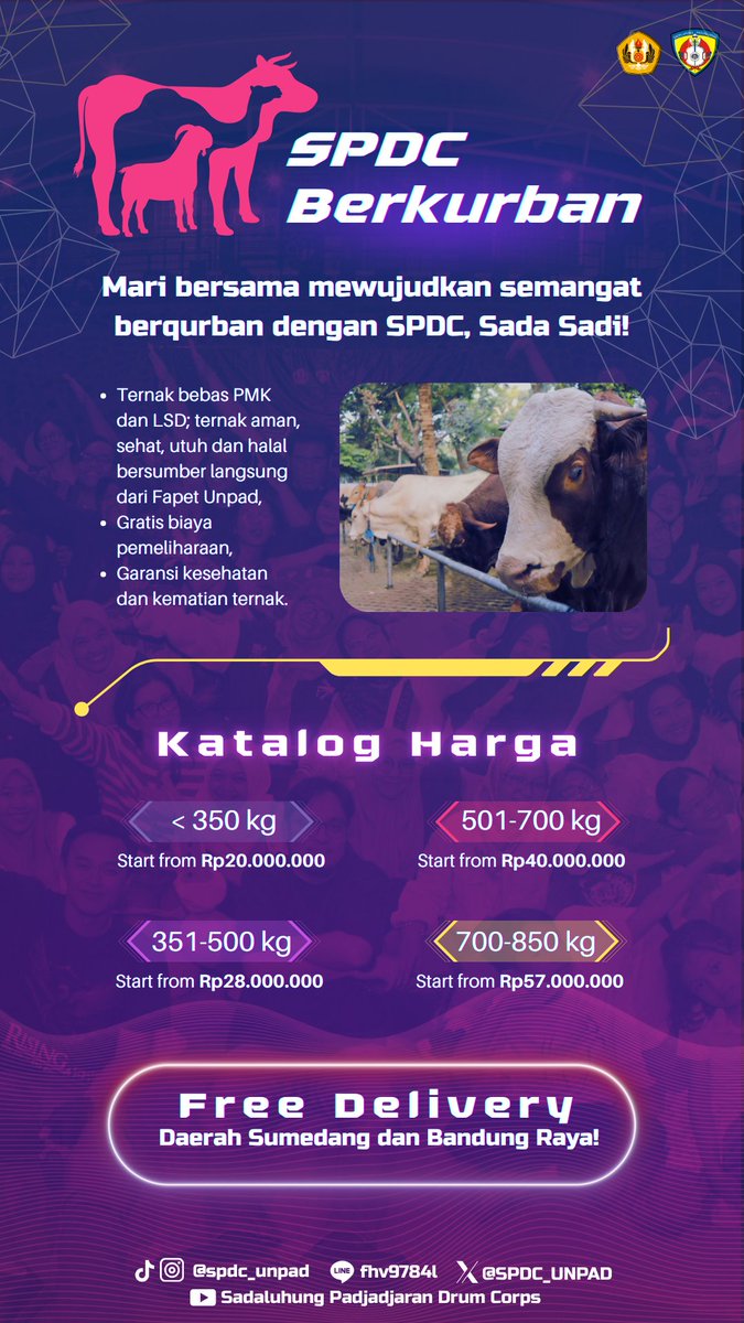 [SPDC BERKURBAN]

Sambut Iduladha dengan berkurban! 🕌 Untuk PERTAMA KALINYA, SPDC menyediakan hewan kurban berkualitas untuk Sada Sadi 🐄

GRATIS Ongkir untuk wilayah Sumedang &amp; Bandung Raya! 🚚

Hubungi kami untuk informasi dan pemesanan melalui 👉 wa.link/buq1zo