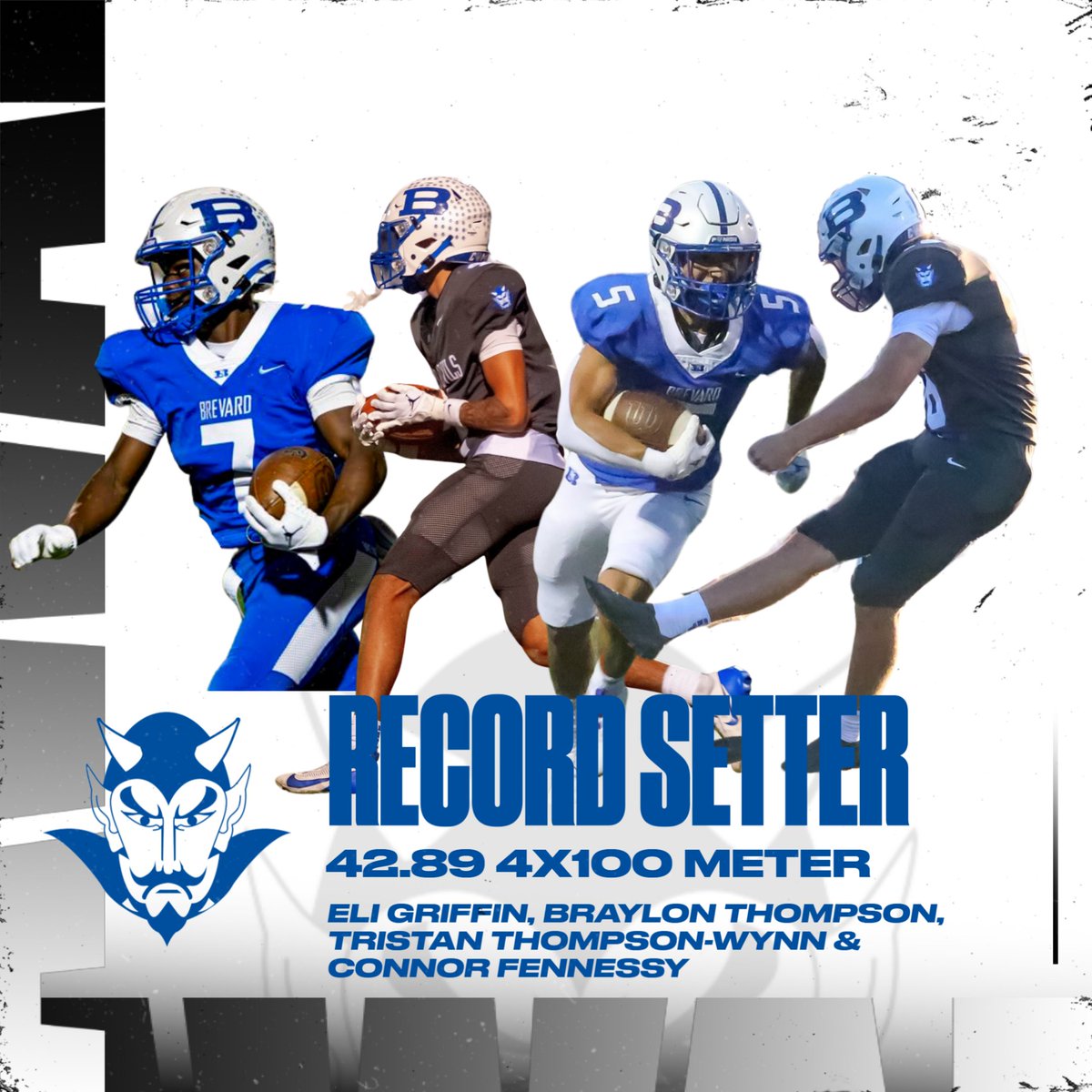 BHS Blue Devil Football (@bhsbluedevil_fb) on Twitter photo On Friday our boys track team won the 2A regional meet! 4 of our football players shattered the 4x100 school record! The relay team consisted of <a href="/eligriffin_4/">Eli Griffin</a> <a href="/Braylon_t5/">Braylon Thompson</a> <a href="/WynnTrista48069/">Tristan Wynn</a> and <a href="/ConnorFennessy0/">Connor Fennessy</a>! Eli also broke the 100 and 4x400 record as well! Good luck at State! On Friday our boys track team won the 2A regional meet! 4 of our football players shattered the 4x100 school record! The relay team consisted of <a href="/eligriffin_4/">Eli Griffin</a> <a href="/Braylon_t5/">Braylon Thompson</a> <a href="/WynnTrista48069/">Tristan Wynn</a> and <a href="/ConnorFennessy0/">Connor Fennessy</a>! Eli also broke the 100 and 4x400 record as well! Good luck at State!