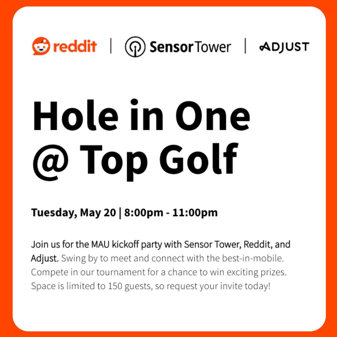 Reddit is heading back to #MAUVEGAS2025. Join us for the MAU kickoff party with Reddit, Sensor Tower, and Adjust. Swing by to meet and connect with the best-in-mobile, and compete in our tournament for a chance to win exciting prizes. Space is limited to 150 guests, so request