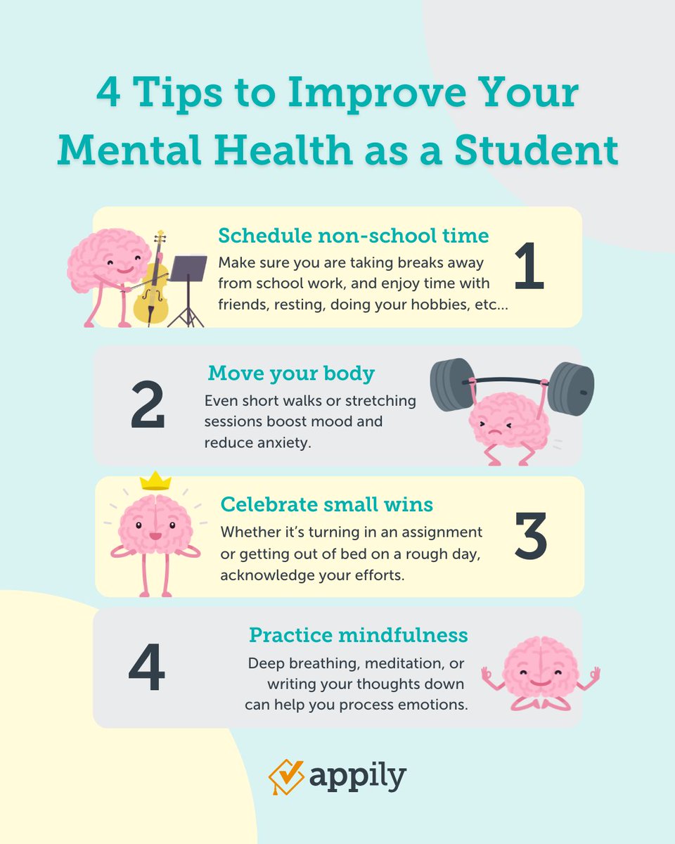 AppilyCom's tweet image. Remember, your mental health matters. 🧠💛

#StudentAdvice #MentalHealthAwarenessMonth #StudentTips #StudentMentalHealth