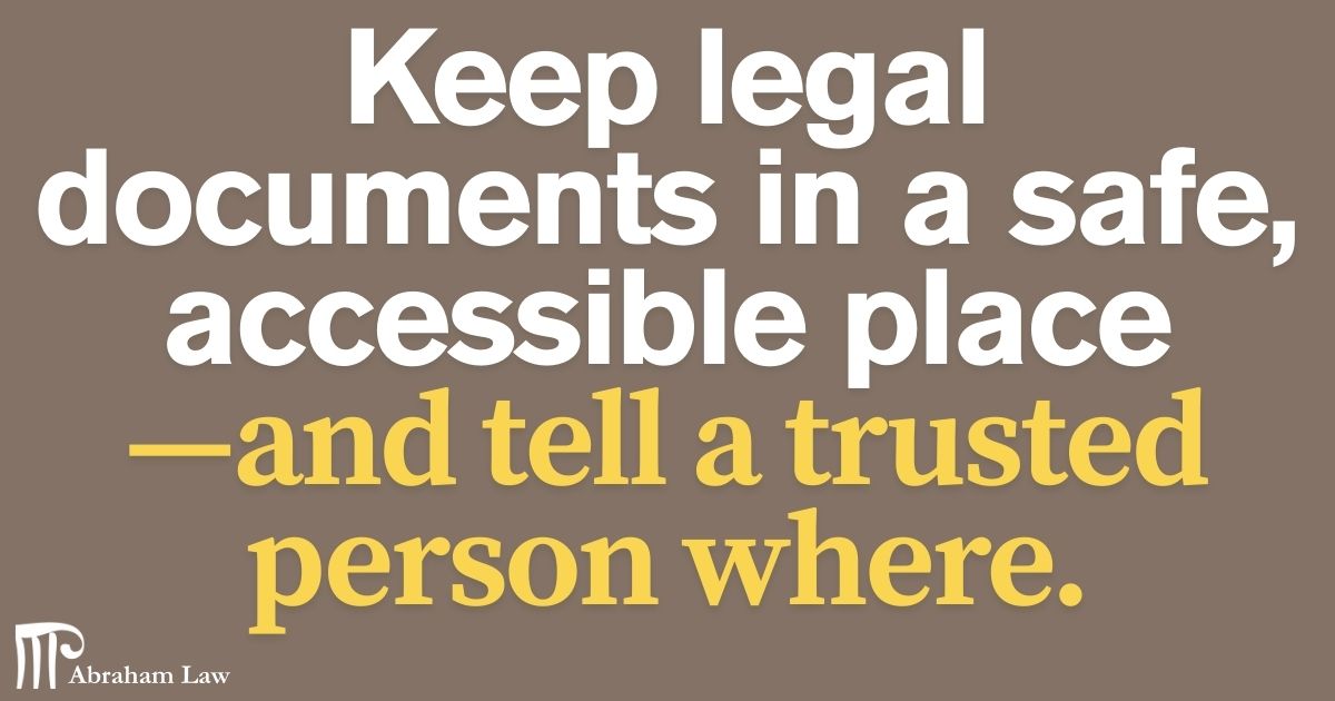 mj_abraham's tweet image. Keep legal documents in a safe, accessible place—and tell a trusted person where.

#legaldocuments #familylaw